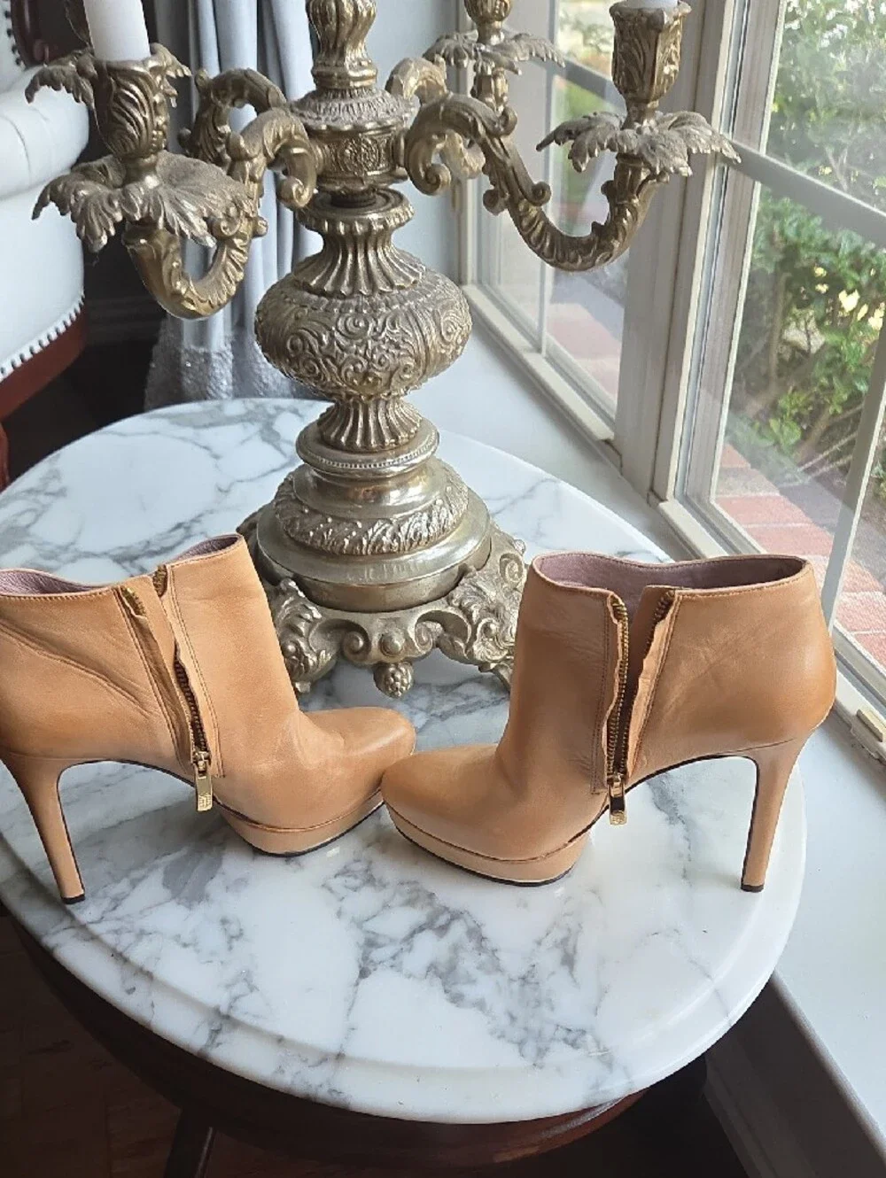 Vince Camuto Camel/Tan Leather High Heel Ankle Booties with Side Zip